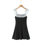 Lace Ruffled Square Neck Mini Dress
