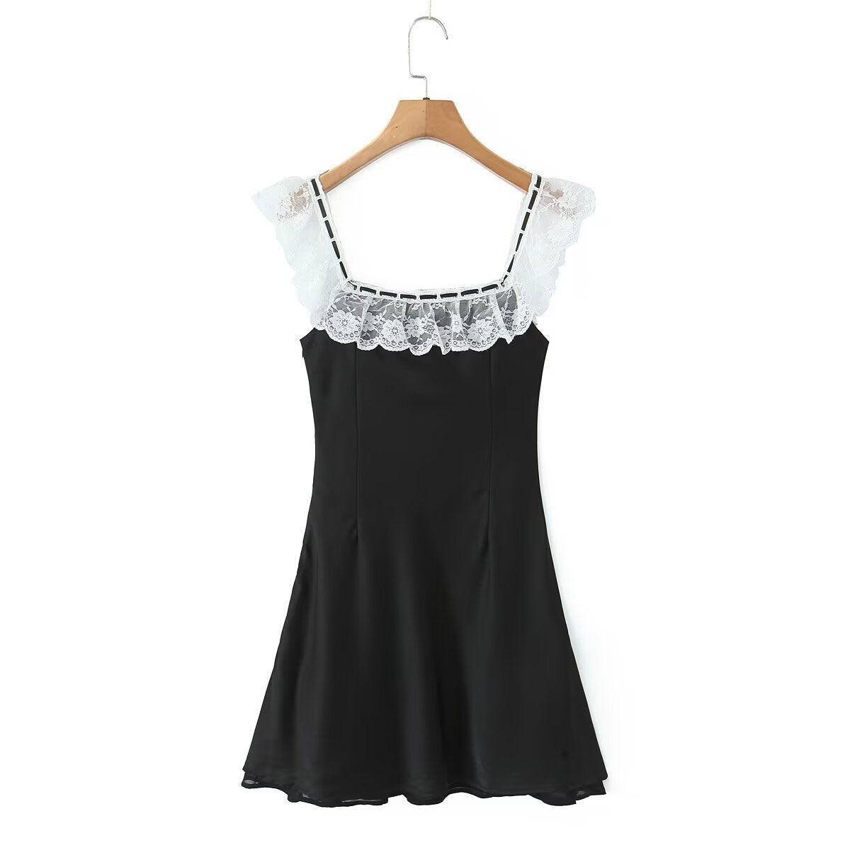 Lace Ruffled Square Neck Mini Dress