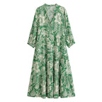 Rayon Printed Beach Bohemian Casual Loose Dress Elegant Midi