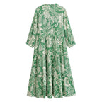 Rayon Printed Beach Bohemian Casual Loose Dress Elegant Midi