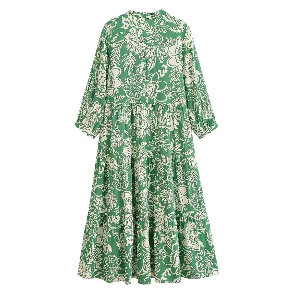 Rayon Printed Beach Bohemian Casual Loose Dress Elegant Midi