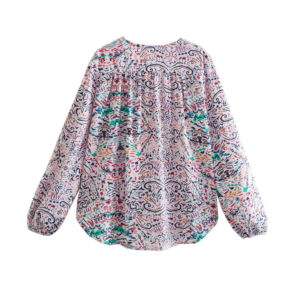 Spring Printing Bell Bottom Pants Loose Printed Shirt Design Set