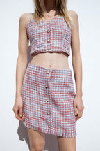 Women's Artificial Pearl Suspender Top and Skirt Two-Piece Set