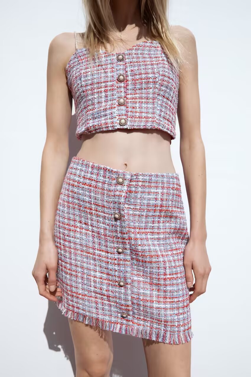 Women's Artificial Pearl Suspender Top and Skirt Two-Piece Set