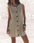 Summer Single Breasted Linen Blended Mini Dress