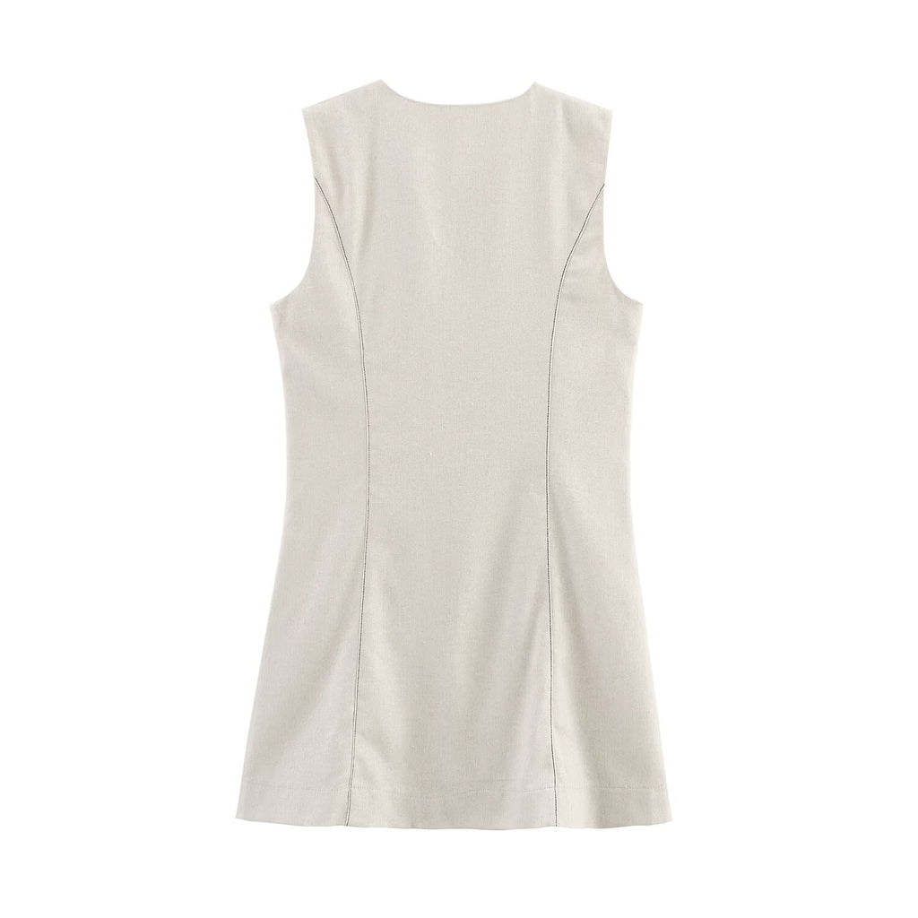 Summer Single Breasted Linen Blended Mini Dress