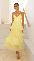 Women's Backless Ruffled Tiered Evening Maxi Dress