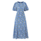 Women's French Vintage Floral Puff-Sleeve Maxi Dress