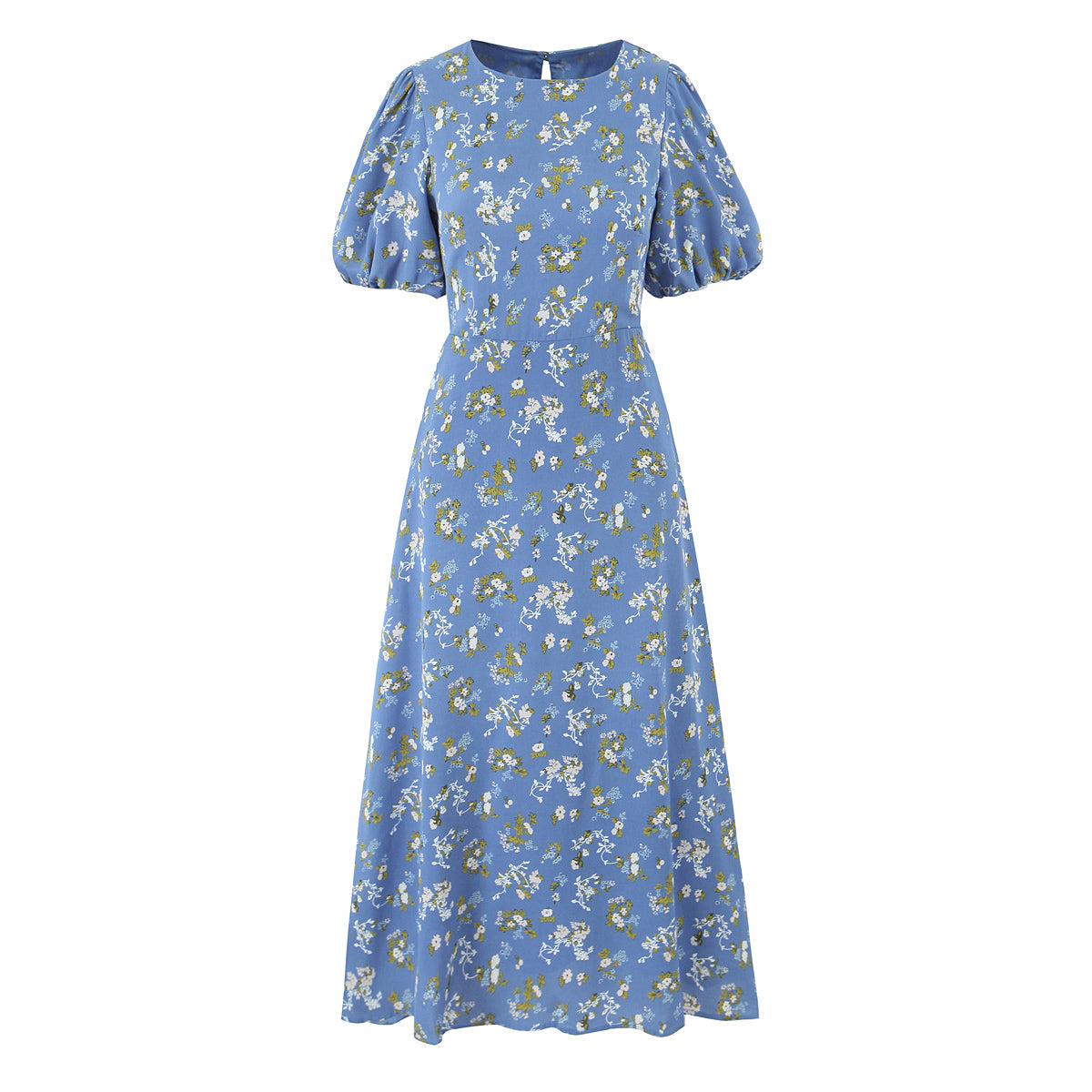 Women's French Vintage Floral Puff-Sleeve Maxi Dress