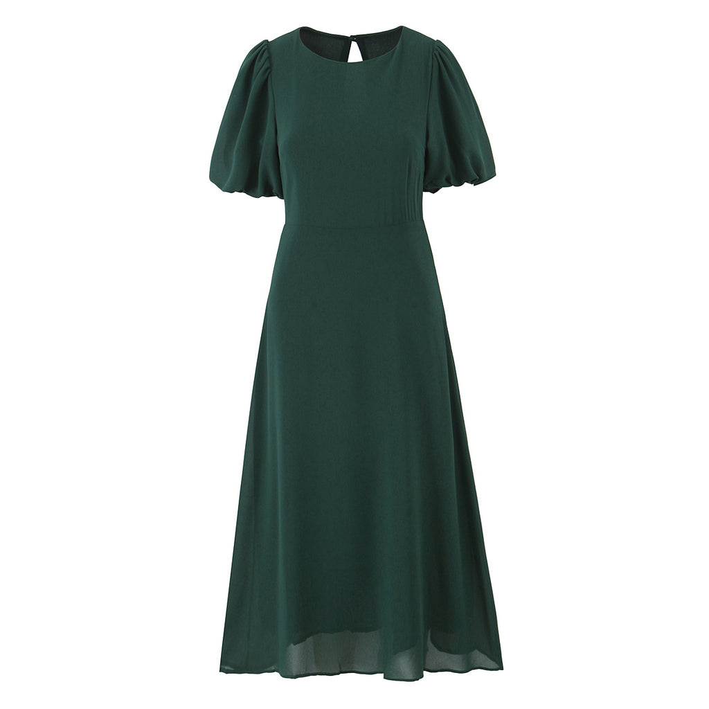 Women's French Vintage Floral Puff-Sleeve Maxi Dress
