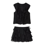 Women's French Design Laminated Decoration Shirt Laminated Decoration Culottes