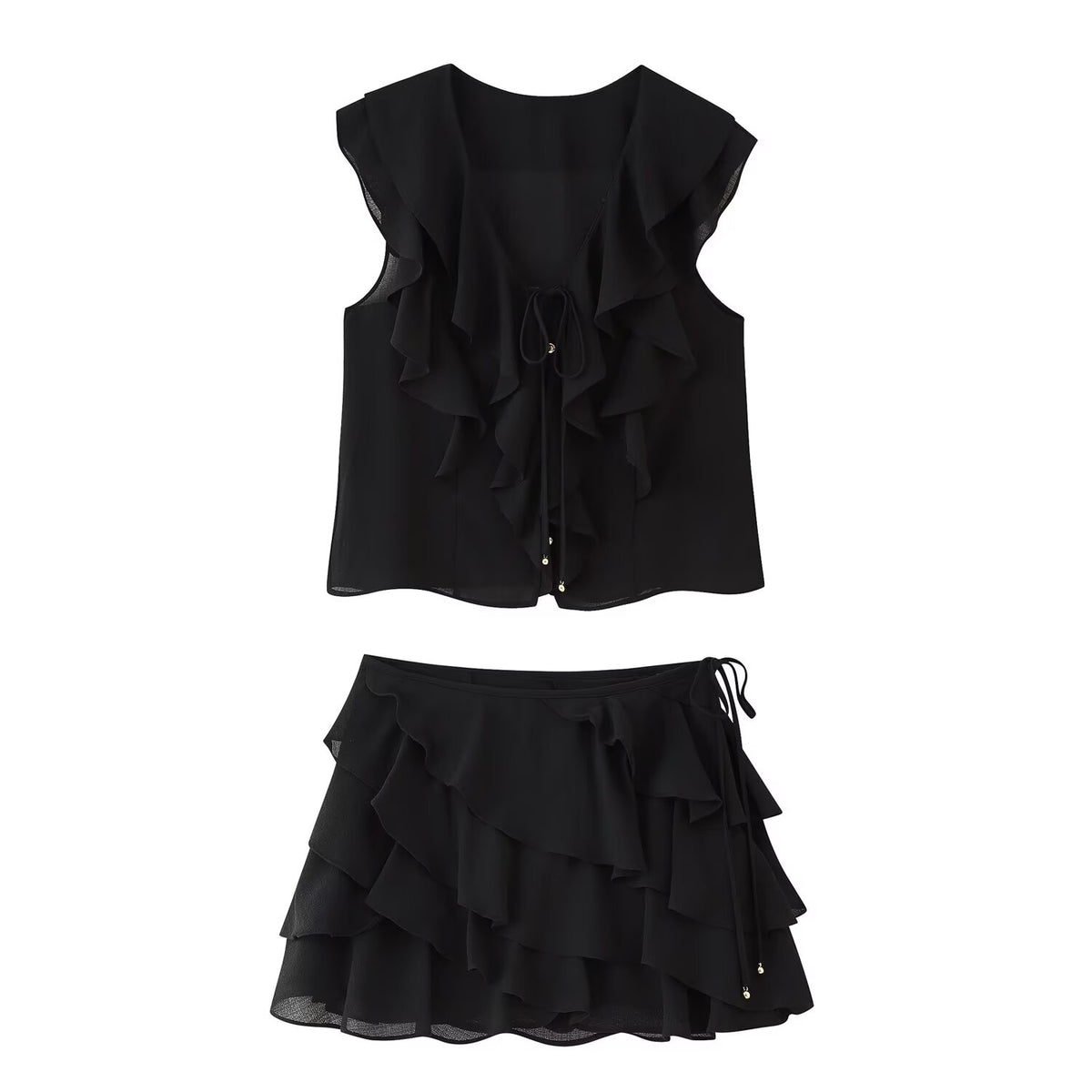 Women's French Design Laminated Decoration Shirt Laminated Decoration Culottes