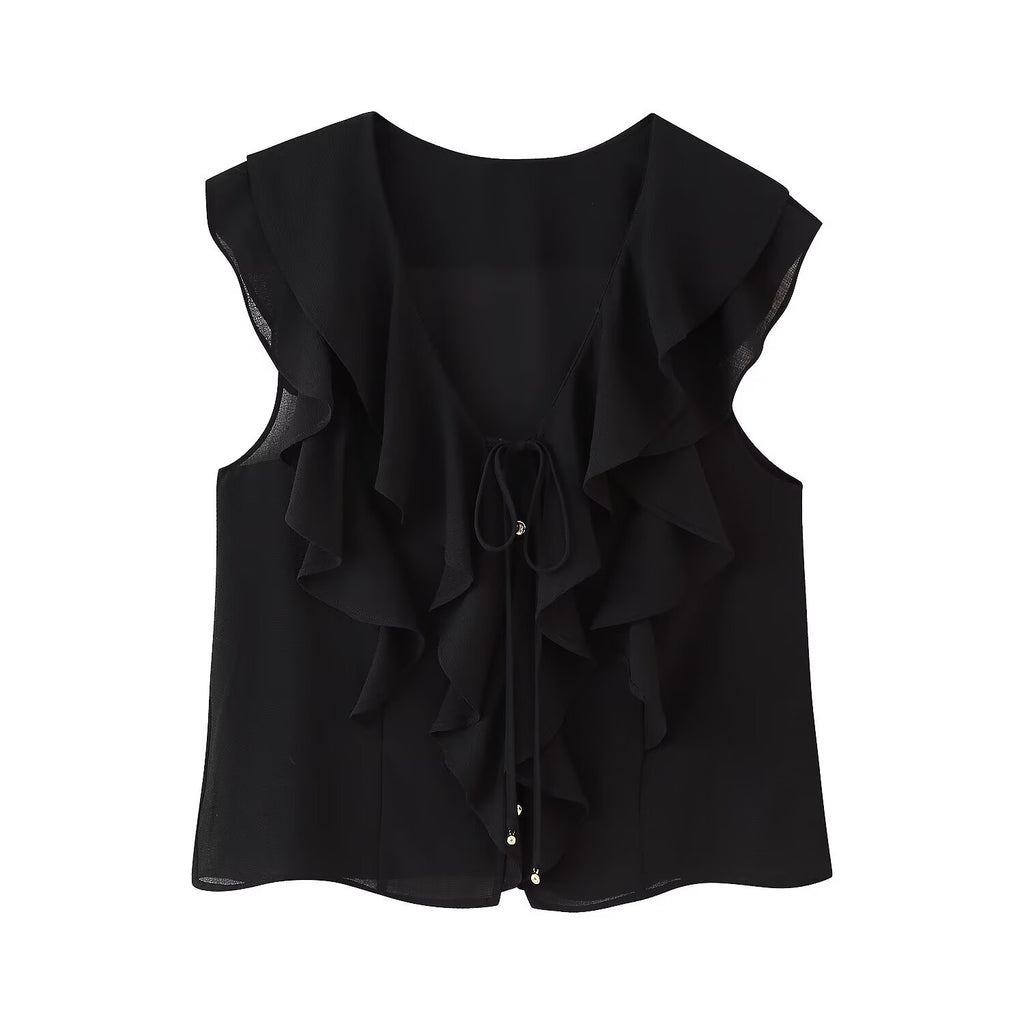Women's French Design Laminated Decoration Shirt Laminated Decoration Culottes