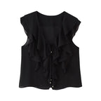 Women's French Design Laminated Decoration Shirt Laminated Decoration Culottes