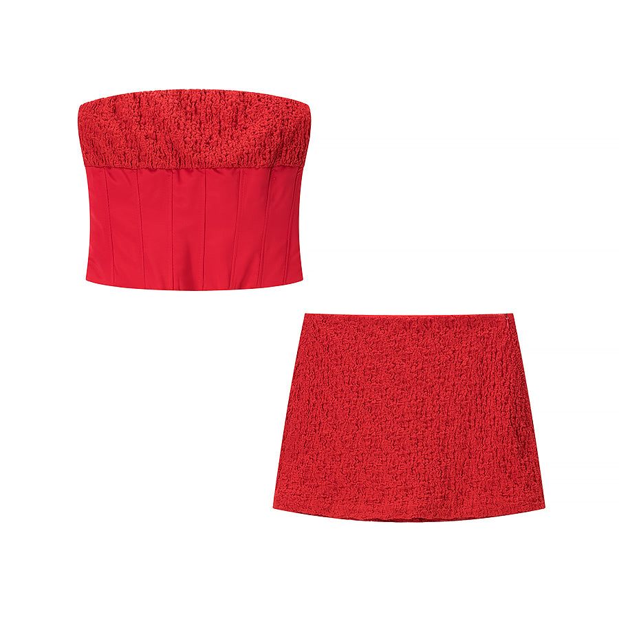 Women's Summer Tube Boning Corset Top and Skirt Two-Piece Set