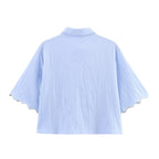 Women's Embroidery Short Sleeve Collared Short Shirt