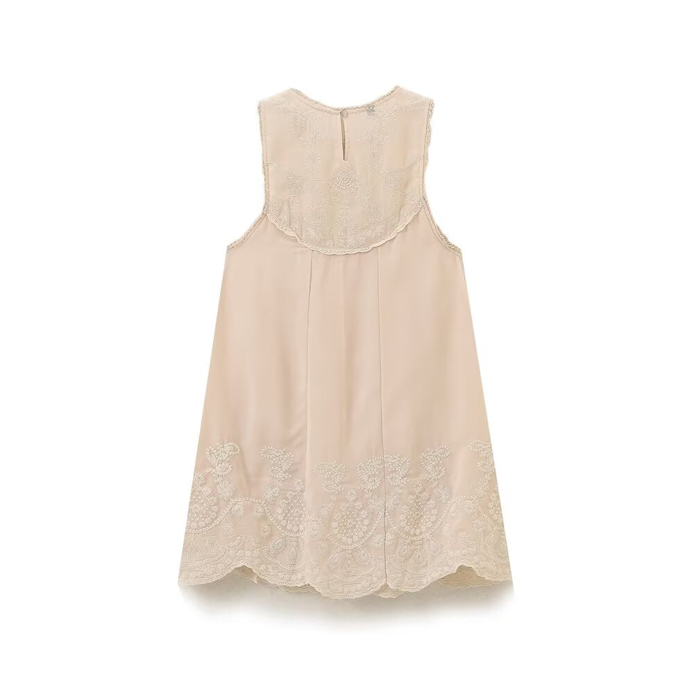 Contrast Embroidered Sleeveless Mini Dress