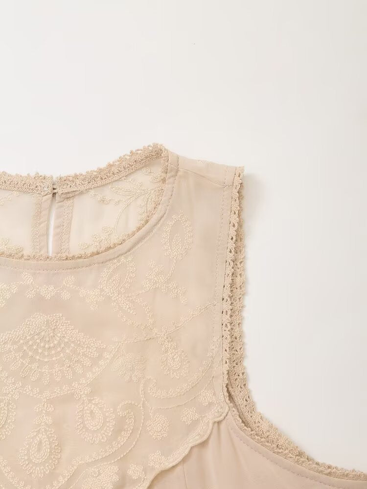 Contrast Embroidered Sleeveless Mini Dress