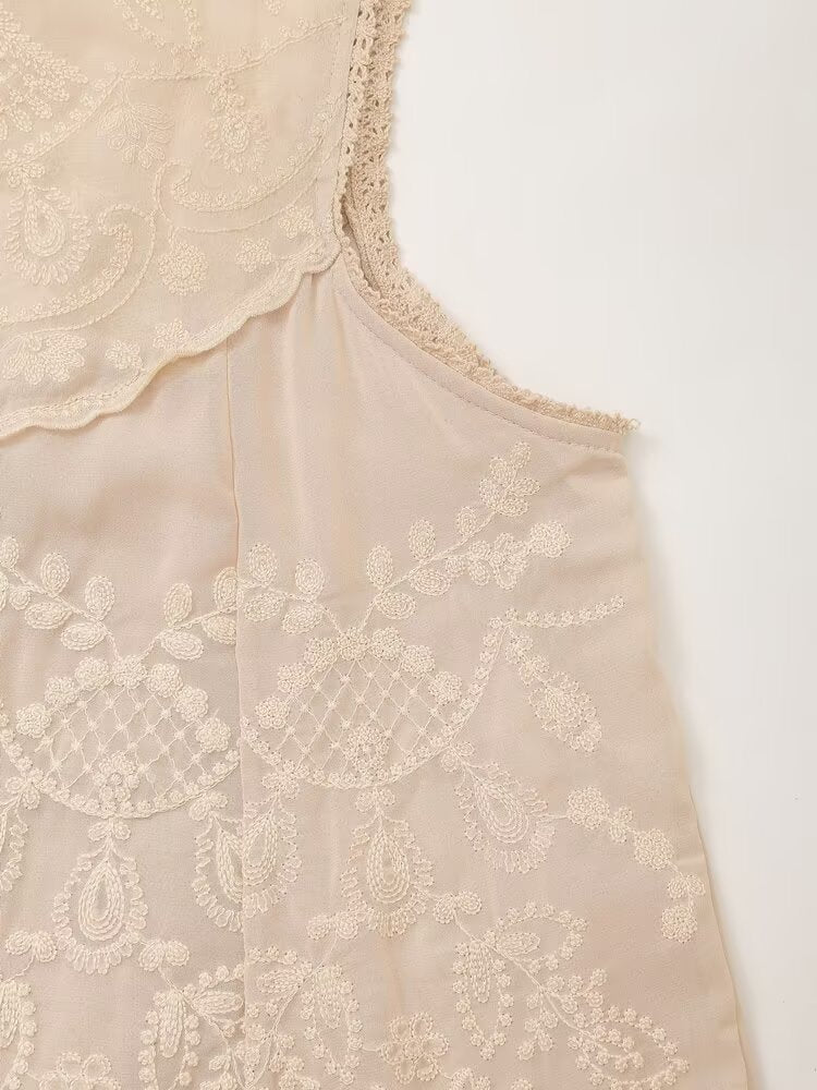 Contrast Embroidered Sleeveless Mini Dress