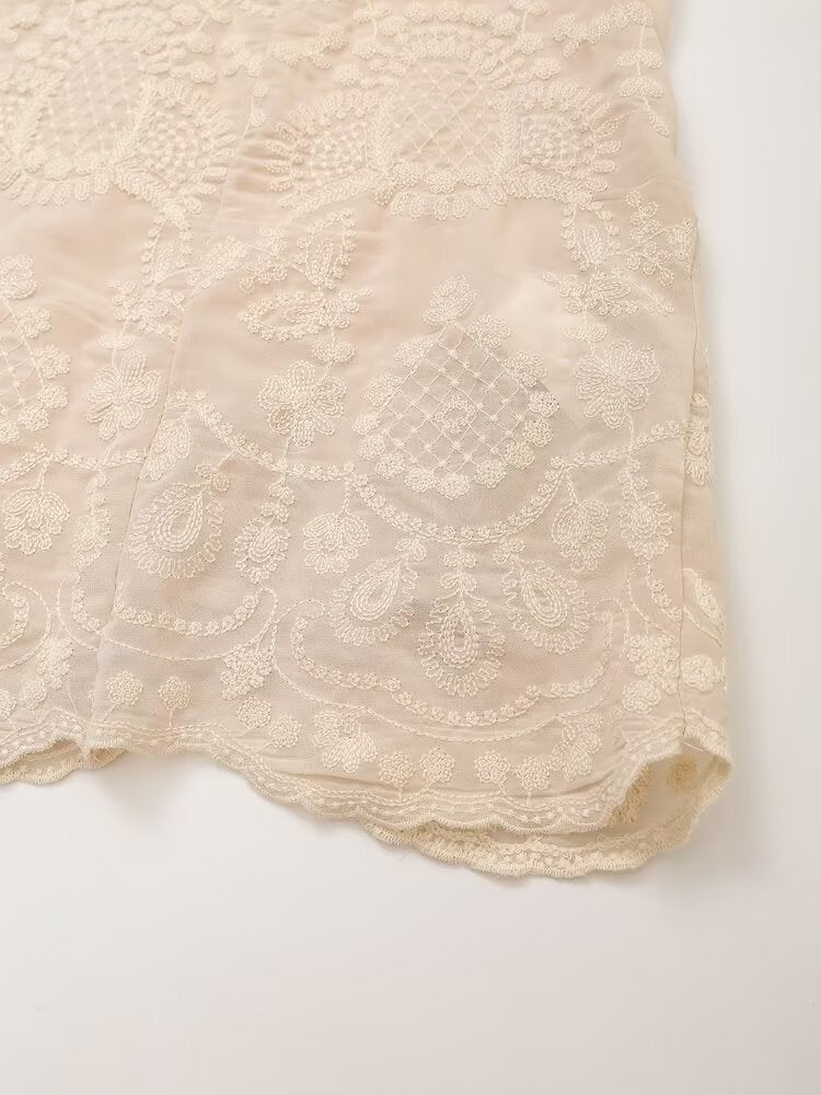 Contrast Embroidered Sleeveless Mini Dress
