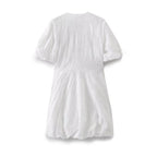 Embroidered V-Neck Puff-Sleeve Mini Dress