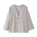 Summer Simple Casual Laid Back Loose Cotton Linen Solid Color Set