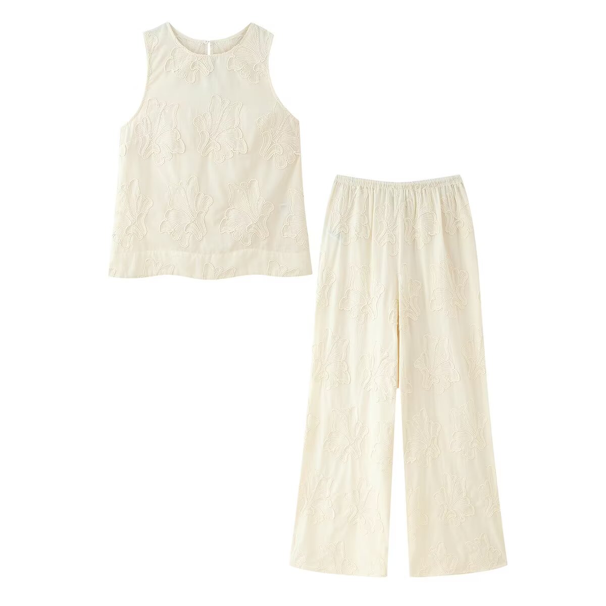 Summer Casual Sleeveless Embroidered Top Set