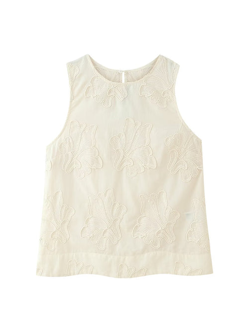 Summer Women Clothing Casual Sleeveless Embroidered Top Women Set