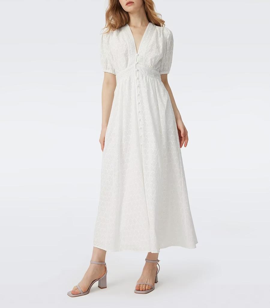 White Embroidered Lace Tea Dress