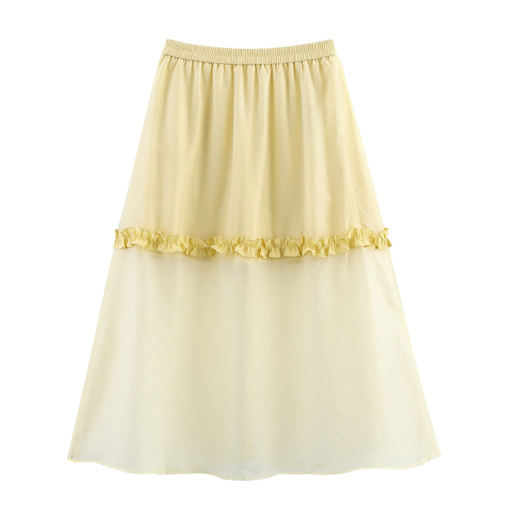 Summer Glass Yarn See Through Wooden Ear Elastic Skirt