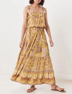 Summer Waist Controlled Rayon Printed Tassel Holiday Cami Dress