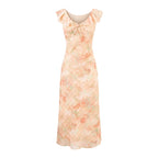 Women's Floral V-Neck Ruffle Maxi Dress