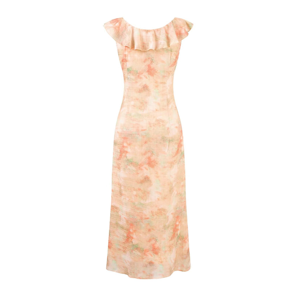 Women's Floral V-Neck Ruffle Maxi Dress