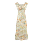 Women's Floral V-Neck Ruffle Maxi Dress