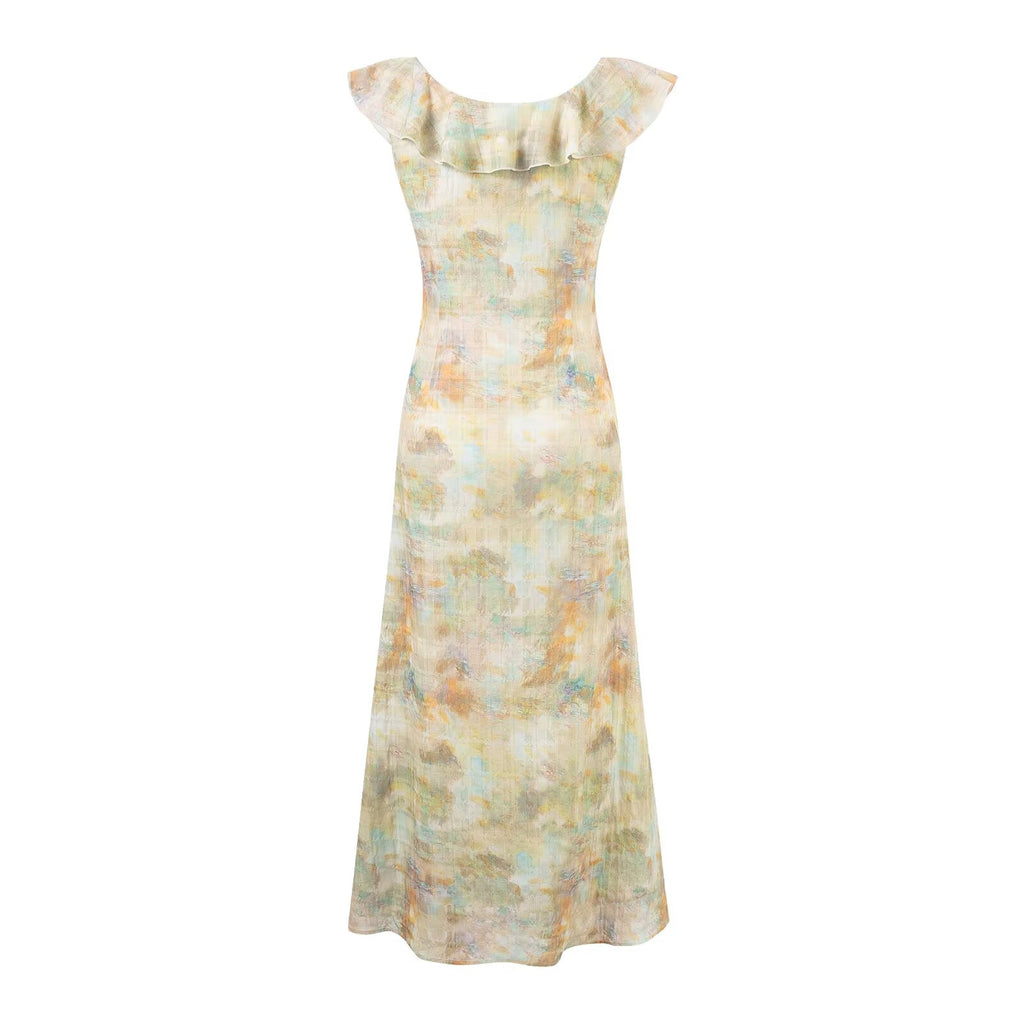 Women's Floral V-Neck Ruffle Maxi Dress