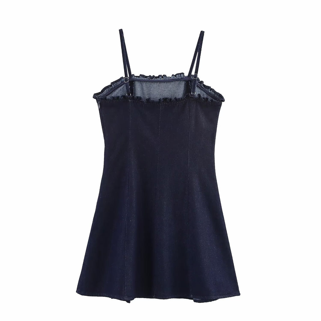 Washed Shoulder Strap Adjustable Washed Denim Shorts Suspender