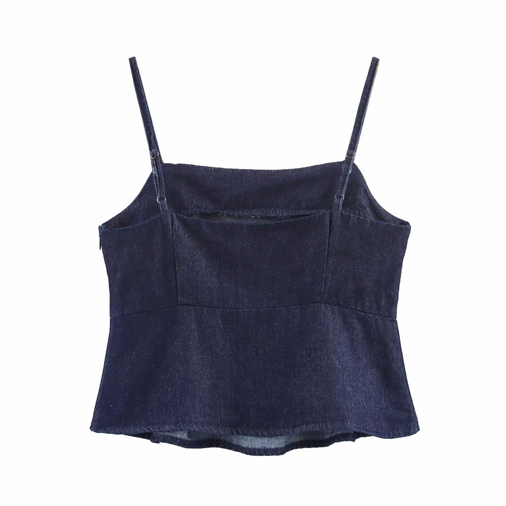 Women's Summer Women Street Bowknot Denim Sling Top