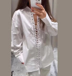 Women's Personality Bandage Decorative Collared Long Sleeve Shirt