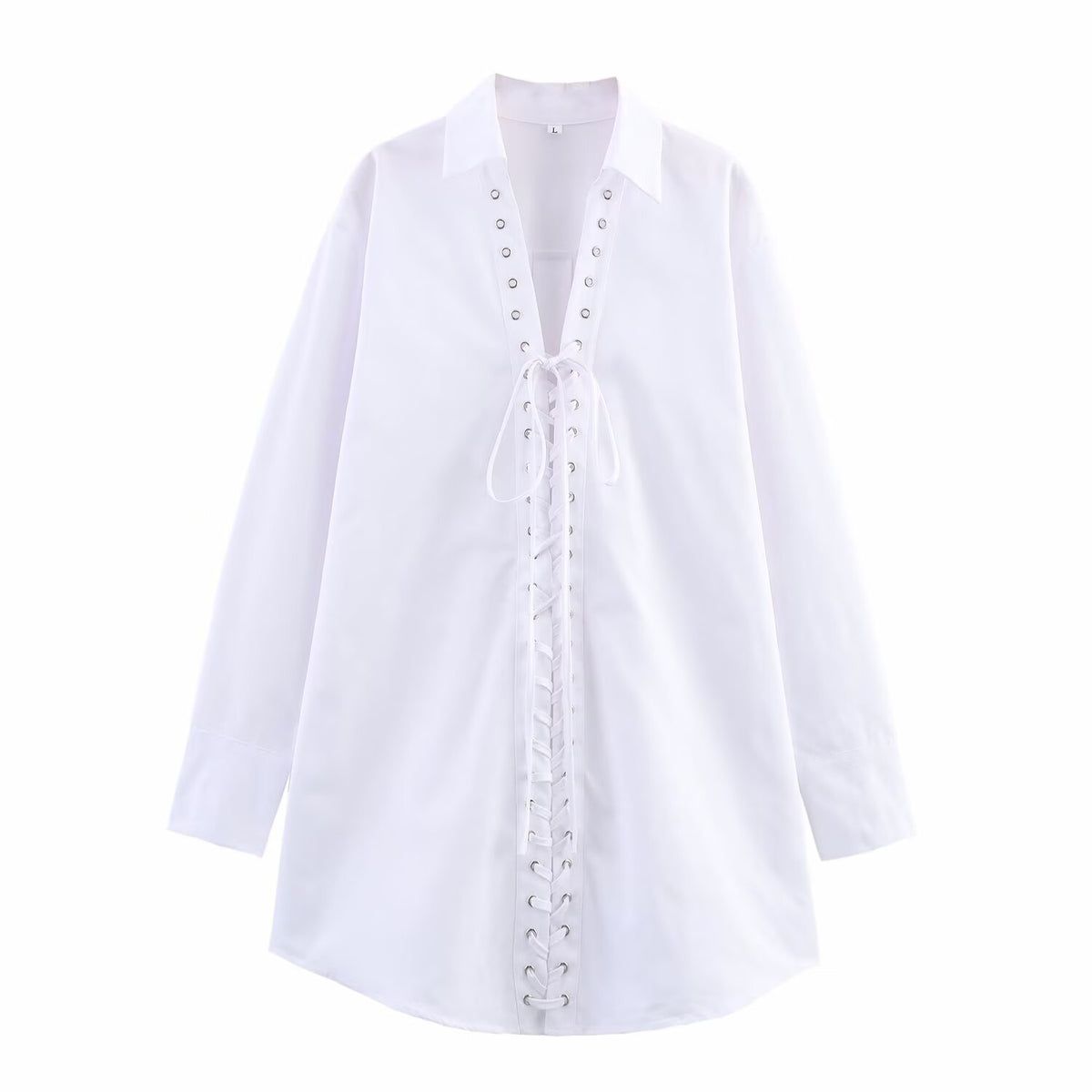 Women's Personality Bandage Decorative Collared Long Sleeve Shirt