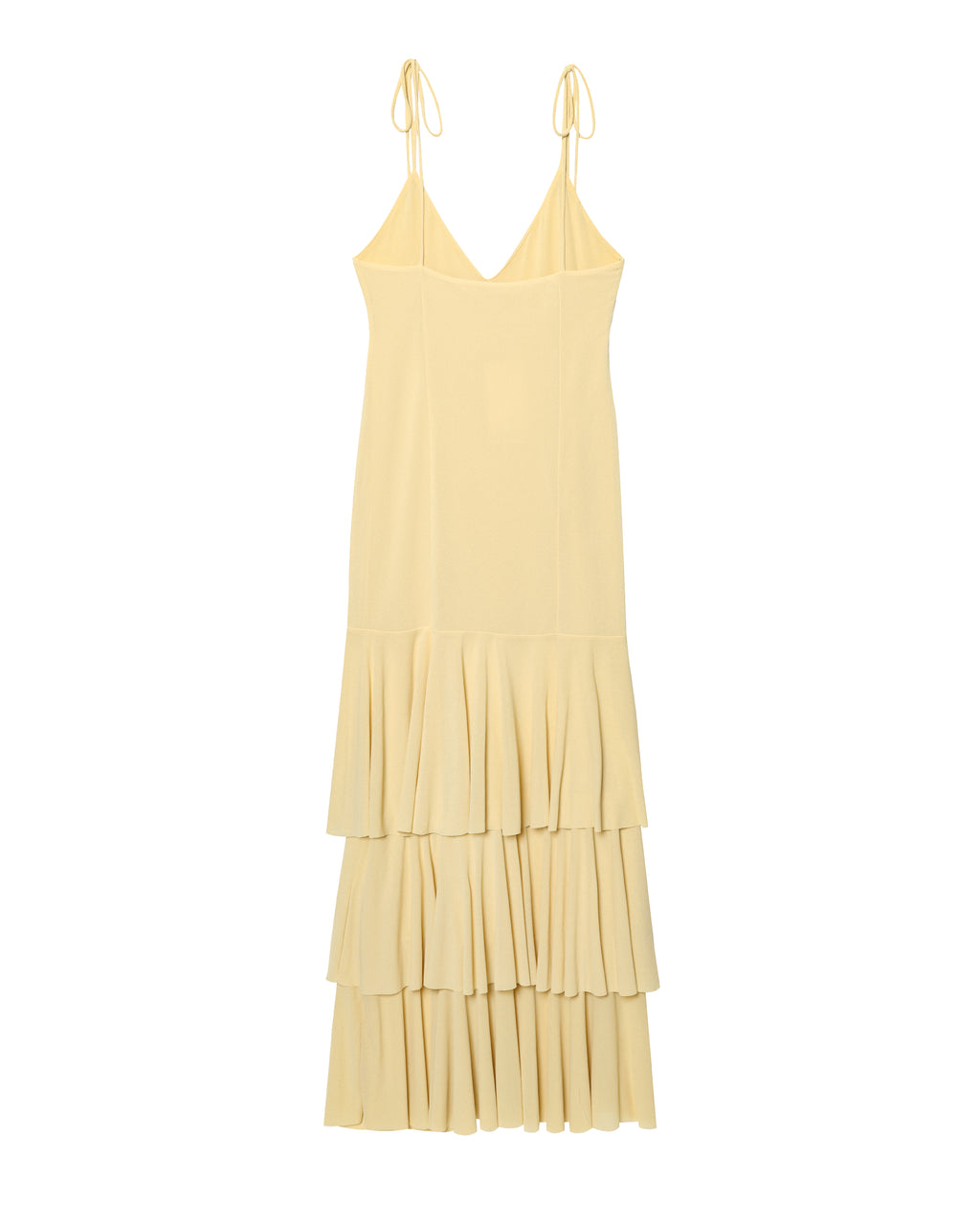 Women's Yellow V-Neck Backless Ruffle Maxi Dress