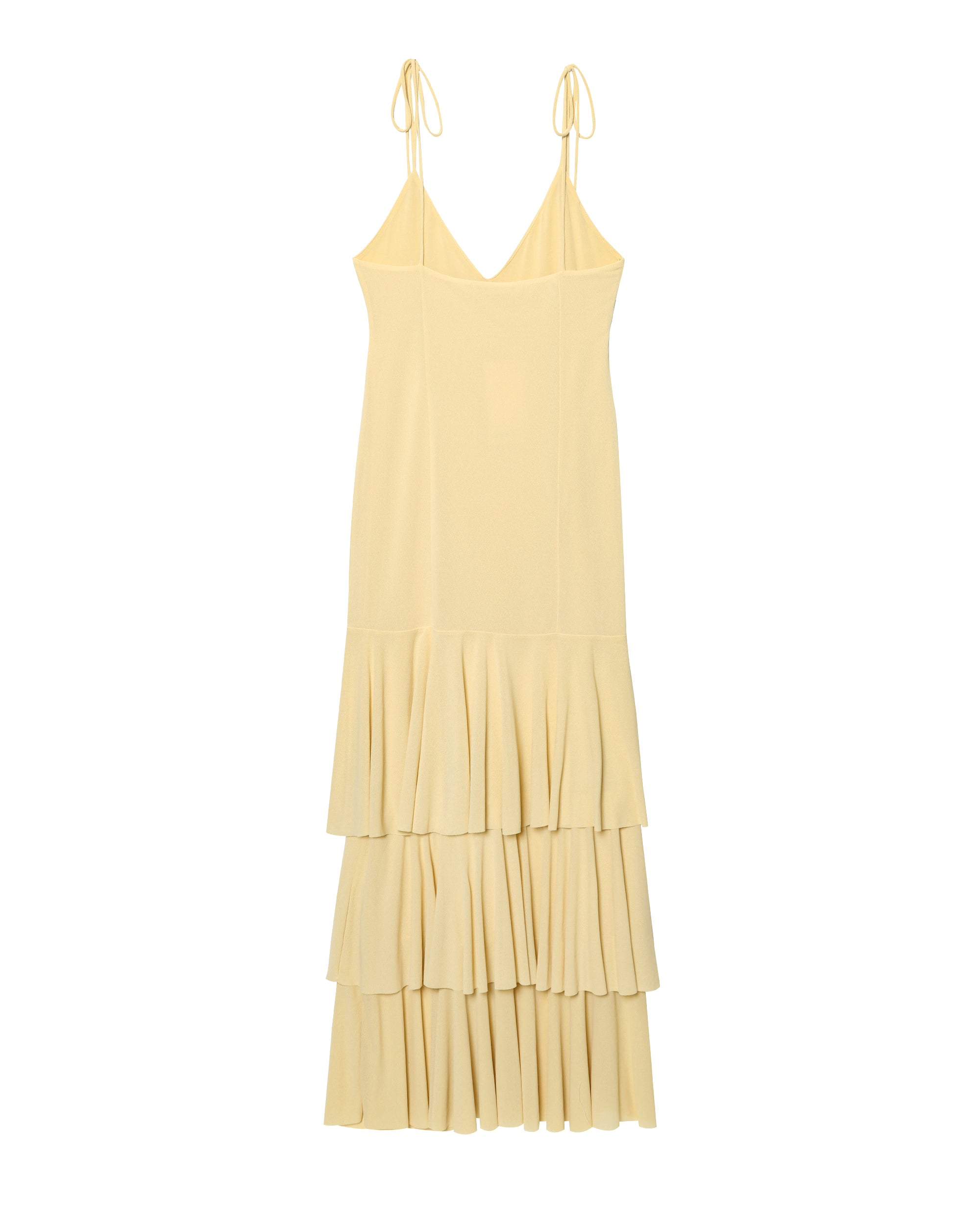 Women's Yellow V-Neck Backless Ruffle Maxi Dress