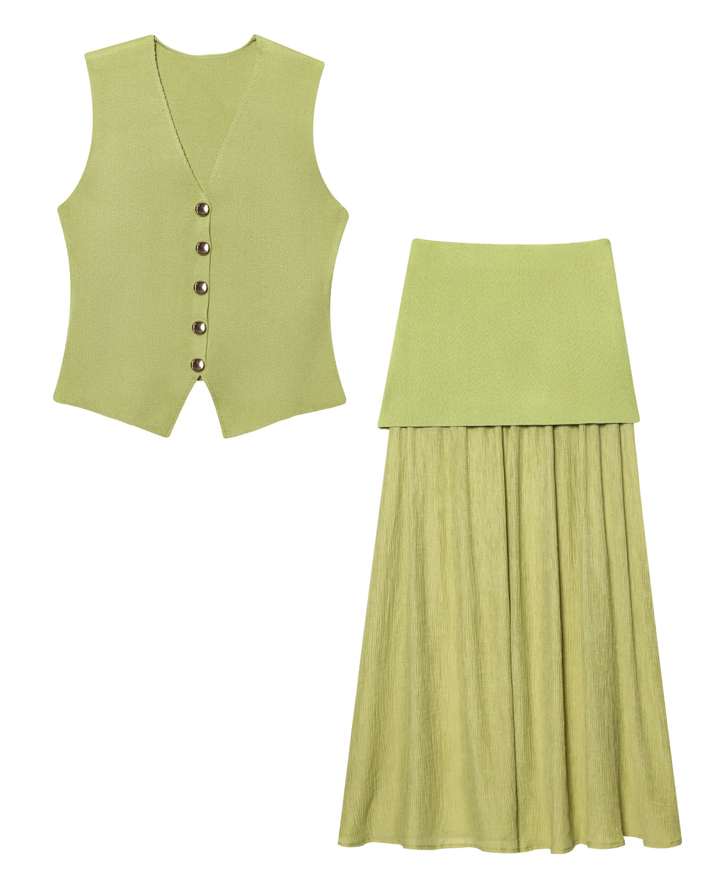 Knit Vest & Pleated Maxi Skirt Set