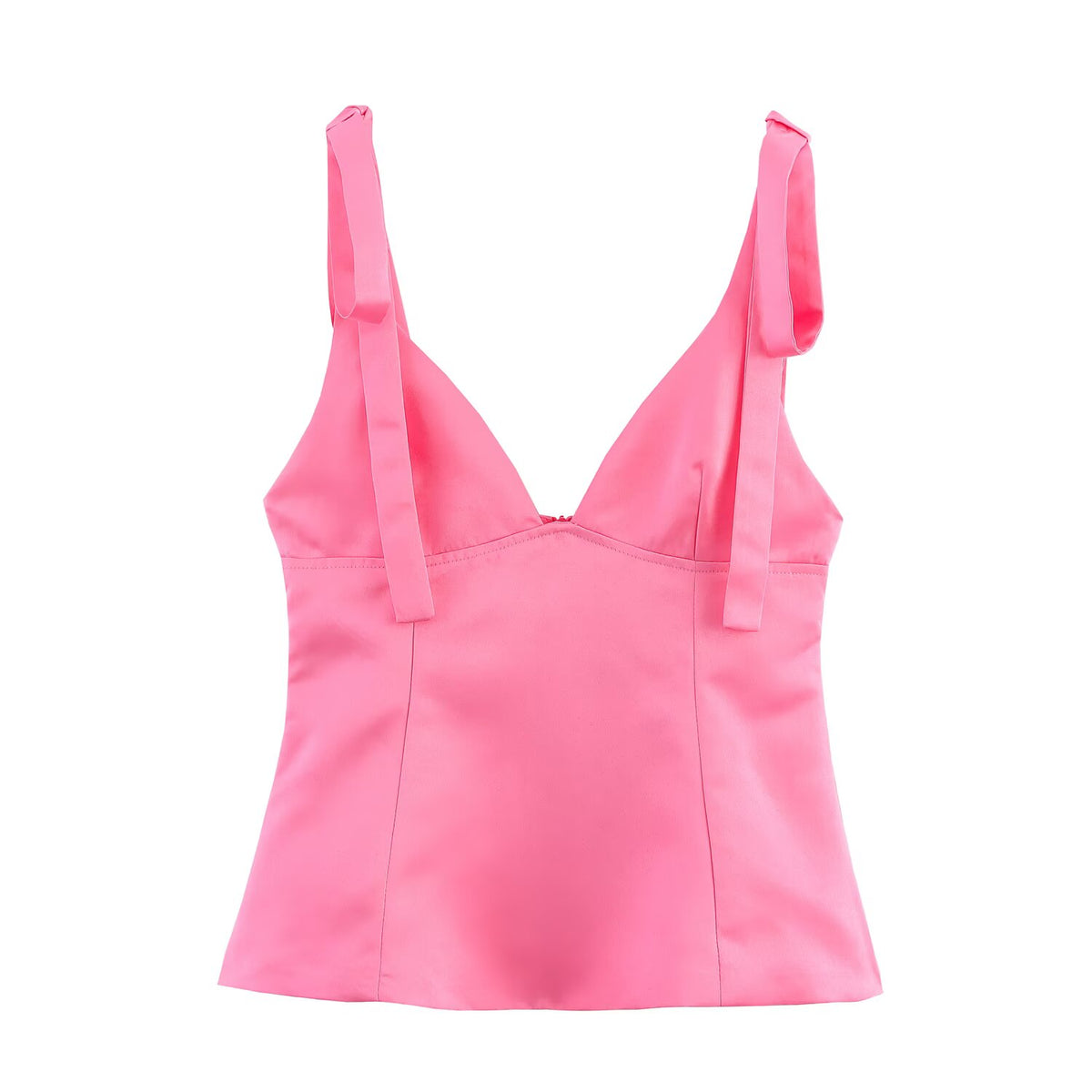 's Pullover V Neck Bowknot Decoration Silk Satin Textured Top