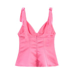 's Pullover V Neck Bowknot Decoration Silk Satin Textured Top