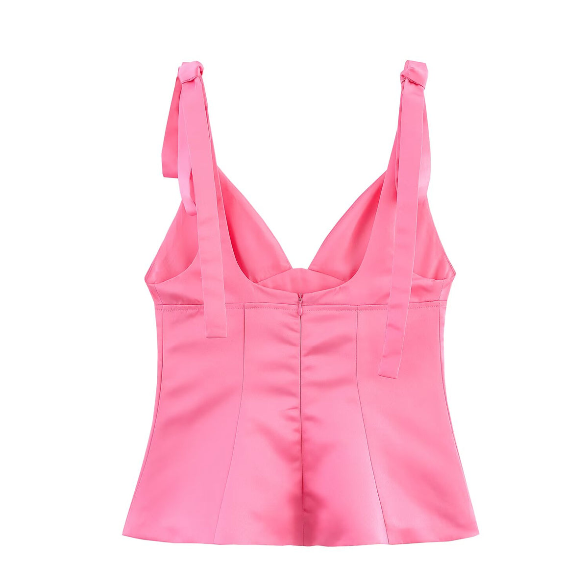 's Pullover V Neck Bowknot Decoration Silk Satin Textured Top