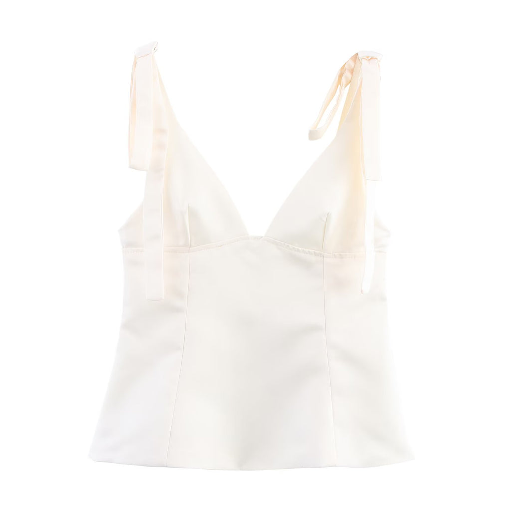 's Pullover V Neck Bowknot Decoration Silk Satin Textured Top