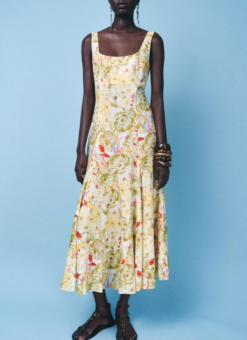 Floral Square-Neck Slip Dress