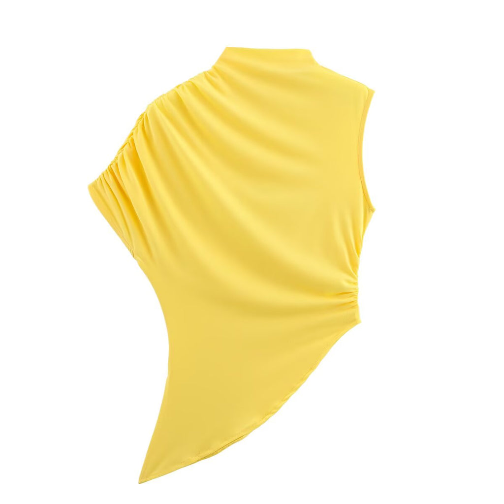 Women's Asymmetric Ruched Split Mock Neck Top