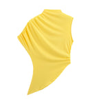 Women's Asymmetric Ruched Split Mock Neck Top