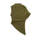 Women's Asymmetric Ruched Split Mock Neck Top